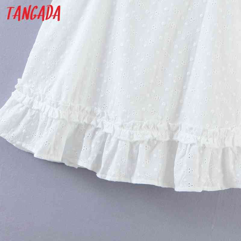 Women Summer Lace White Ruffles Short Sleeve Back Zipper Ladies Dress 8M13 210416