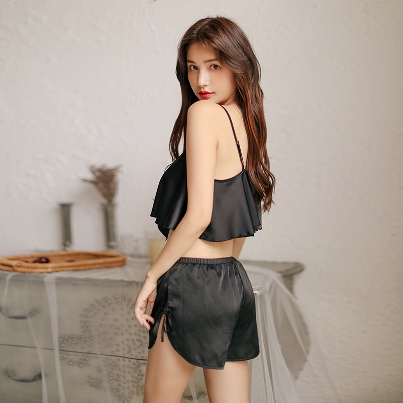 summer style pajamas sets Women Female Sleep set Women's O-neck Sexy Spaghetti Strap Shorts Sleepwear silk homewear 210515