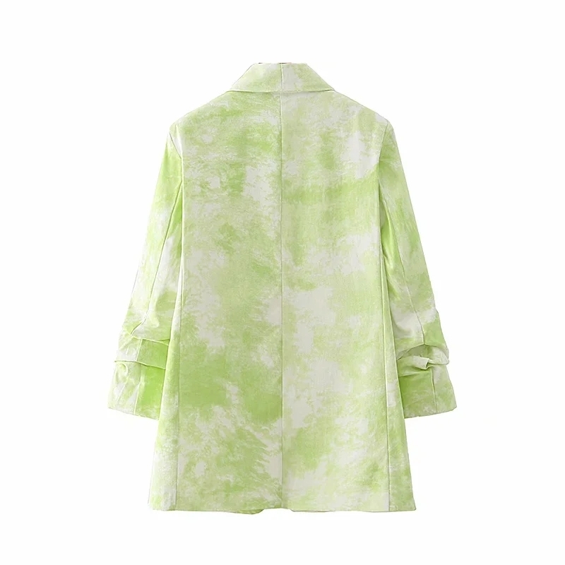 vintage female long suits autumn tie-dyed green women jackets boho causal loose girls jacket 210527