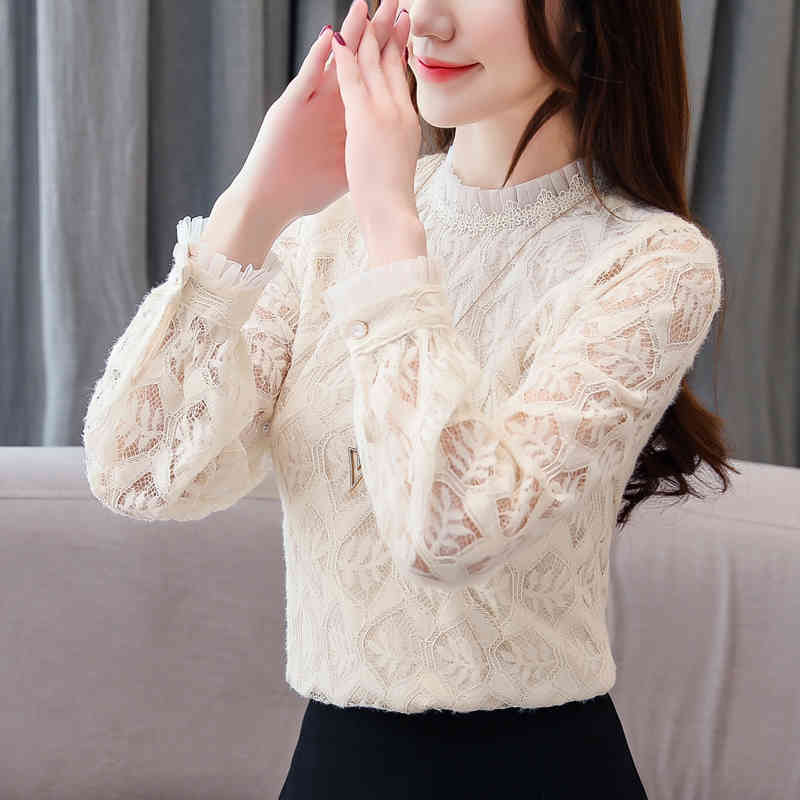 Korean Style Women Tops Spring Arrival Lace Blouse Elegant Long Sleeve Shirt Pink Loose Blusas 8022 50 210506