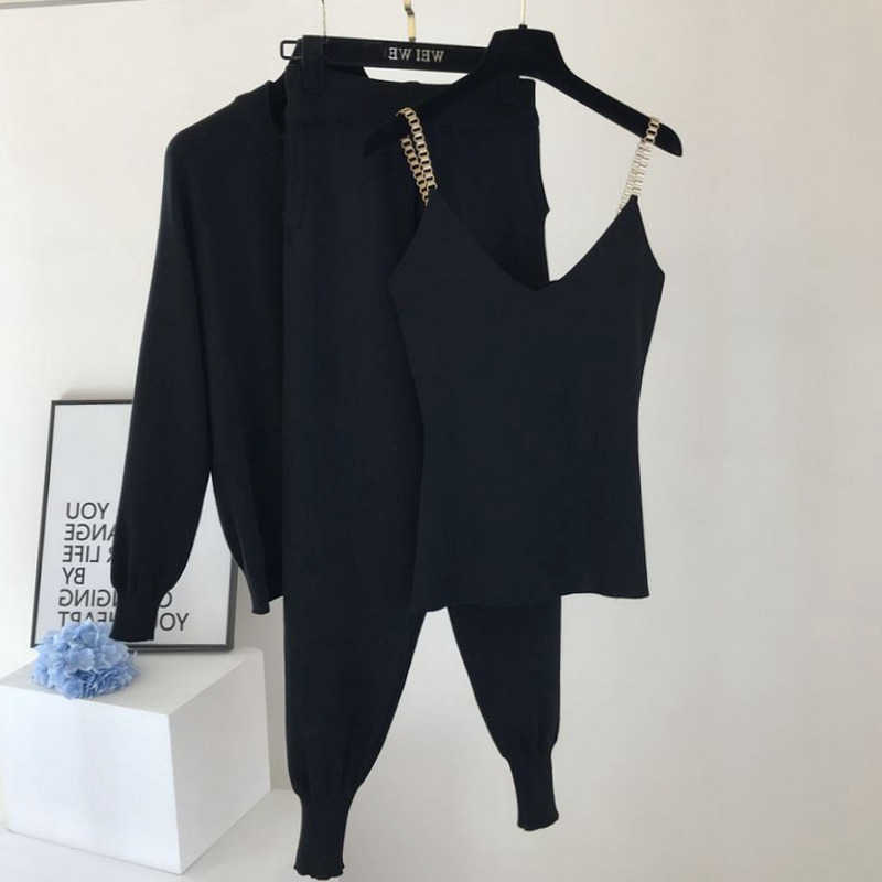 3pcs Sweatsuits For Women Long-sleeve Zip Cardigans Jacket Coat Tank Top Pants Sets Suits Fashion Lounge Set Casual Tracksuits Y0625