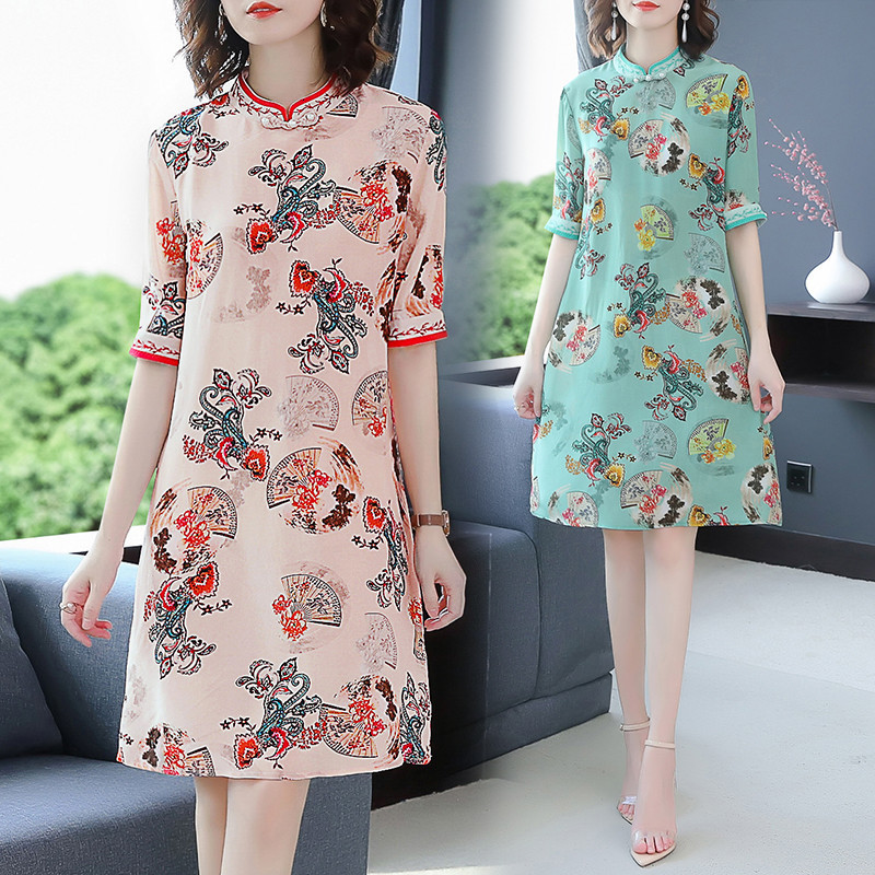 Summer dress 2021 new ethnic young modified cheongsam Chinese Tang, Black;gray