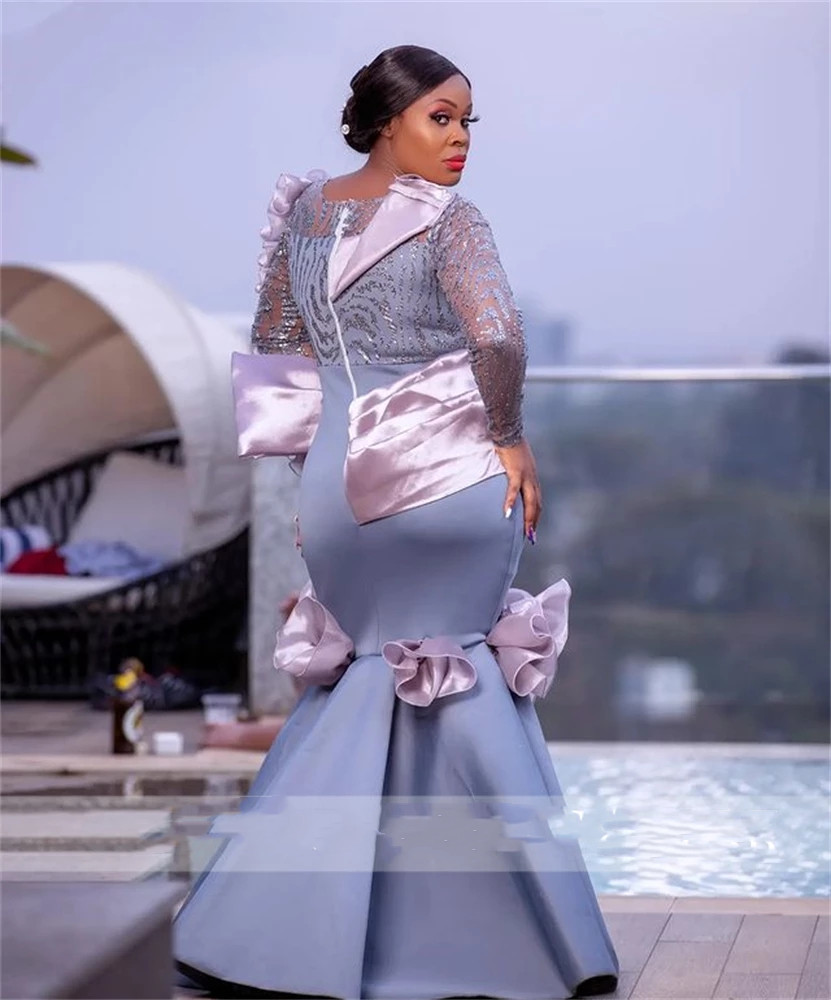 African O Neck Evening Dresses For Women 2022 Elegant Beaded Ruffles Party Dress Mermaid Formal Gown Vestidos De Noche 0431