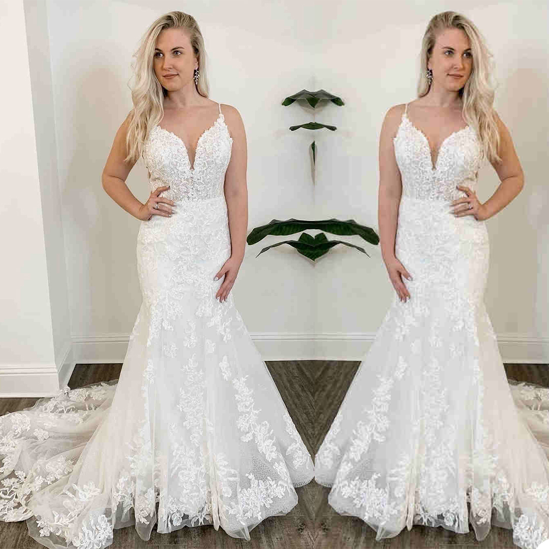 Elegant Lace Mermaid Wedding Dress Spaghetti Neck Appliques Bridal Gowns robes de mariée Plus Size Bride Dresses