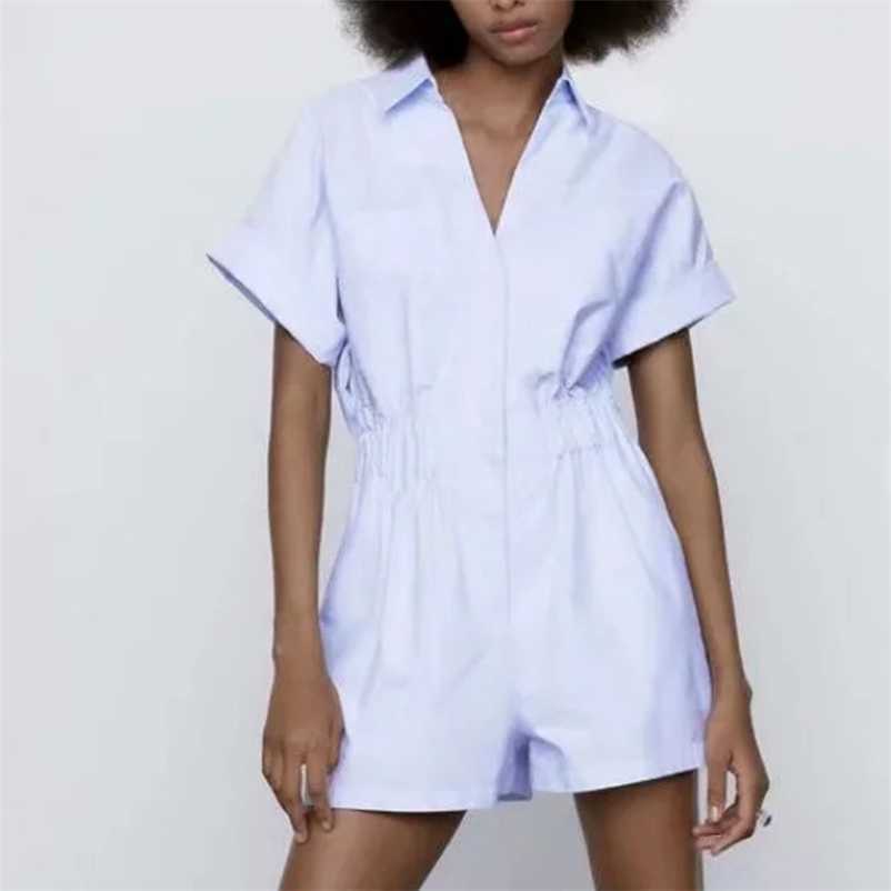 Women fashion summer playsuits short sleeve turn down collar elastic waist shorts Fashion women slim cloth 210524, Sky blue
Women fashion summer playsuits short sleeve turn down collar elastic waist shorts Fashion women slim cloth 210524, Sky blue