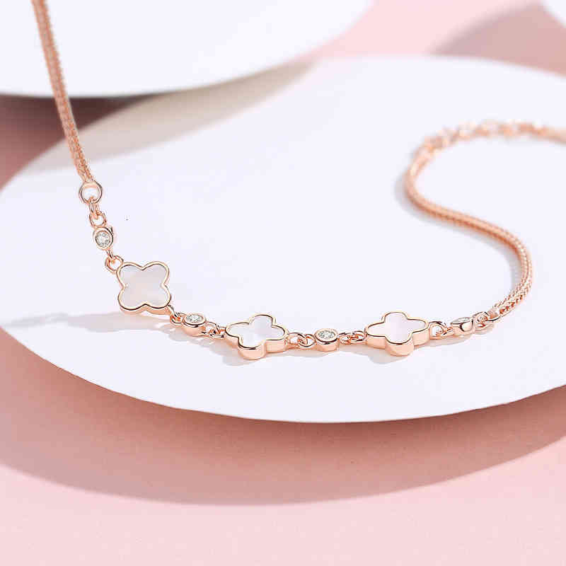 Ferris Wheel S925 Sterling Silver Jewelry Minority Design White Fritillaria Ins Female Korean Version Personalized Simple Clover Bracelet