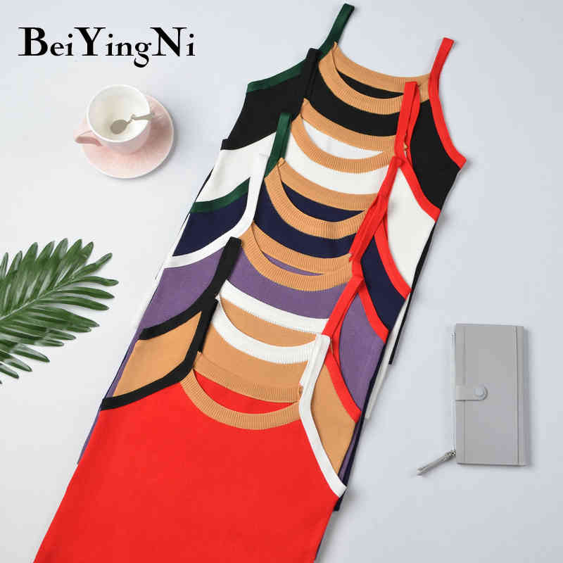 Knitting Tops Female Slim Summer Hit Color Sleeveless Tank Top Women Chic Cute Bouses All-match Camisole Fashion 210506