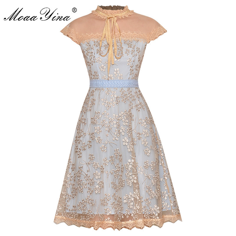 Fashion Runway dress Summer Women's Dress Short sleeve Mesh Gold Line Embroidery Slim Dresses 210524, Sky blue
Fashion Runway dress Summer Women's Dress Short sleeve Mesh Gold Line Embroidery Slim Dresses 210524, Sky blue
