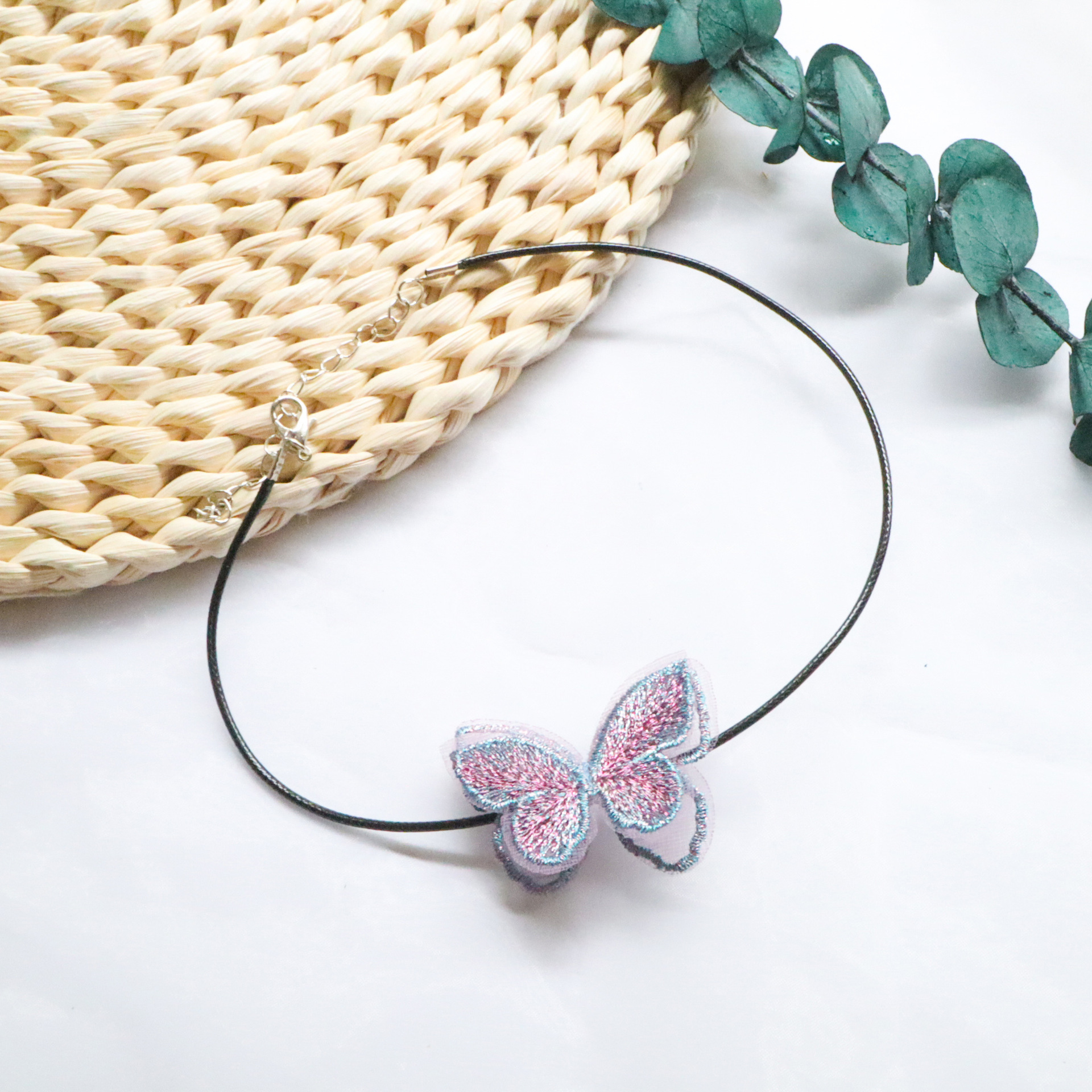 New Jewelry Spring and Summer Accessory Super Fault Color Embroidery Butterfly Choker Necklace Short Clavicle Chain Necklace