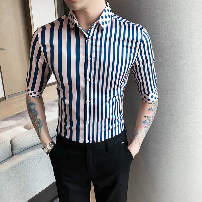 Spring Summer Shirt Men Half Sleeve Striped Shirt Casual Business Formal Dress Shirts Lapel Polka Dot Tops Chemise Homme 210527, Grey striped
Spring Summer Shirt Men Half Sleeve Striped Shirt Casual Business Formal Dress Shirts Lapel Polka Dot Tops Chemise Homme 210527, Grey striped