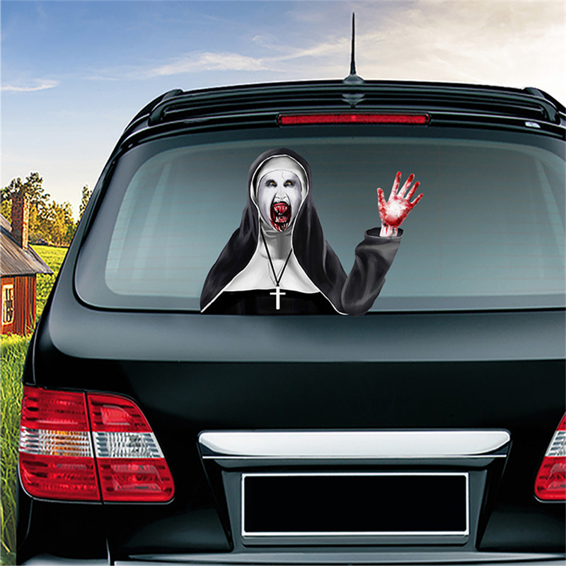 Vehicle Horrible Stickers Ghost Nun Clown Death Sticker DIY Graffiti Decals For Rear Windshield Wiper Gift Car Decoration Reusable Universal