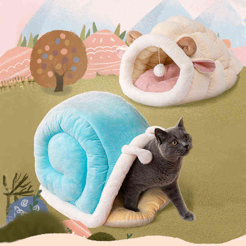 Deep Sleep Cat Bed House Funny Snail S Mat Beds Warm Basket for Small Dogs Cushion Pet Tent Kennel Supplies 211028
