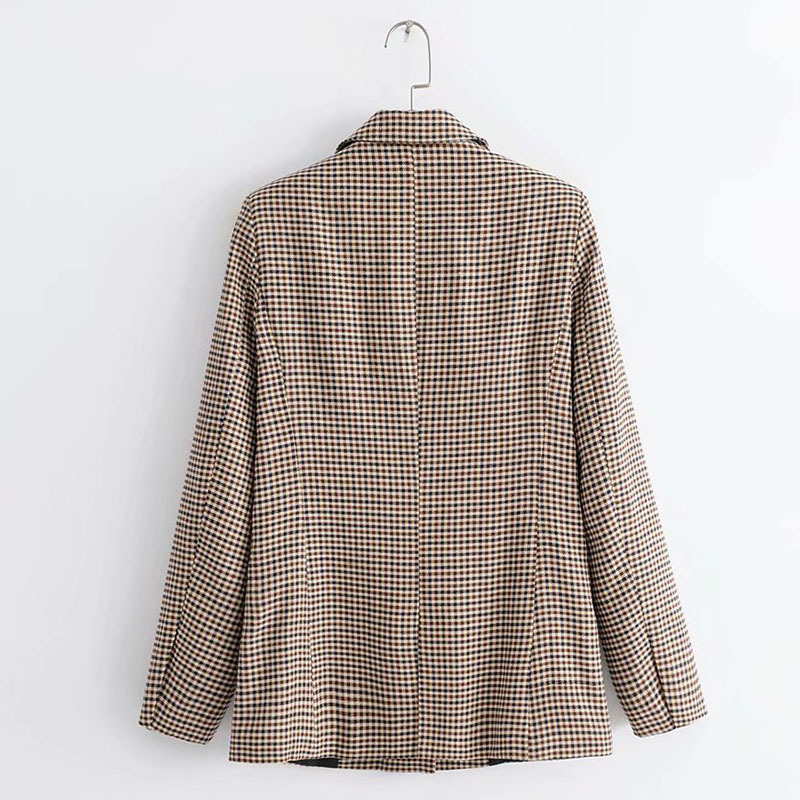 Vintage Woman Plaid Suit Blazer Fashion Ladies Autumn Casual Elegant jacket Femal Double breasted Coat 210515