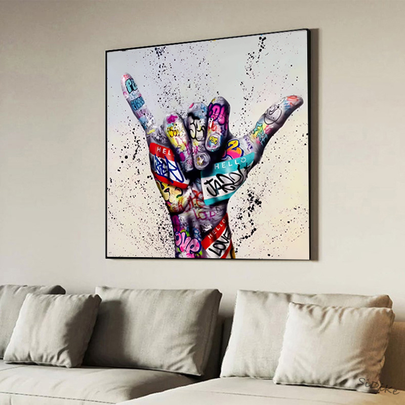 Victory Gesture Wall Decor Graffiti Art Canvas Painting Inspirational Posters and Prints on The Wall Art Picture for Living Room