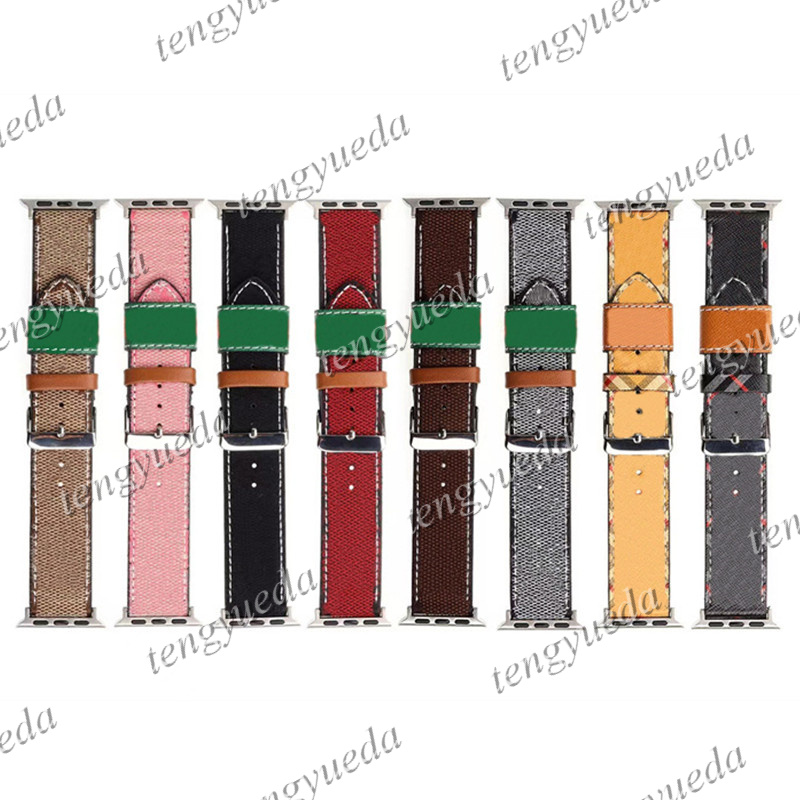 

Fashion Luxury Designer Smart Watch Straps 38 40 41 42 44 45 mm for Smart Watches Series 2 3 4 5 6 High Quality Leather Print Pattern Bands Deluxe Watchbands