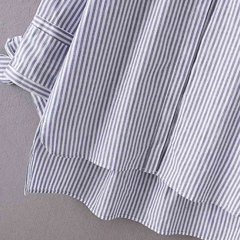 Fashion Women Embroidery Patch Long Sleeve Striped Mini Shirt Dress Casual Lady Loose Clothing D789 210430Z