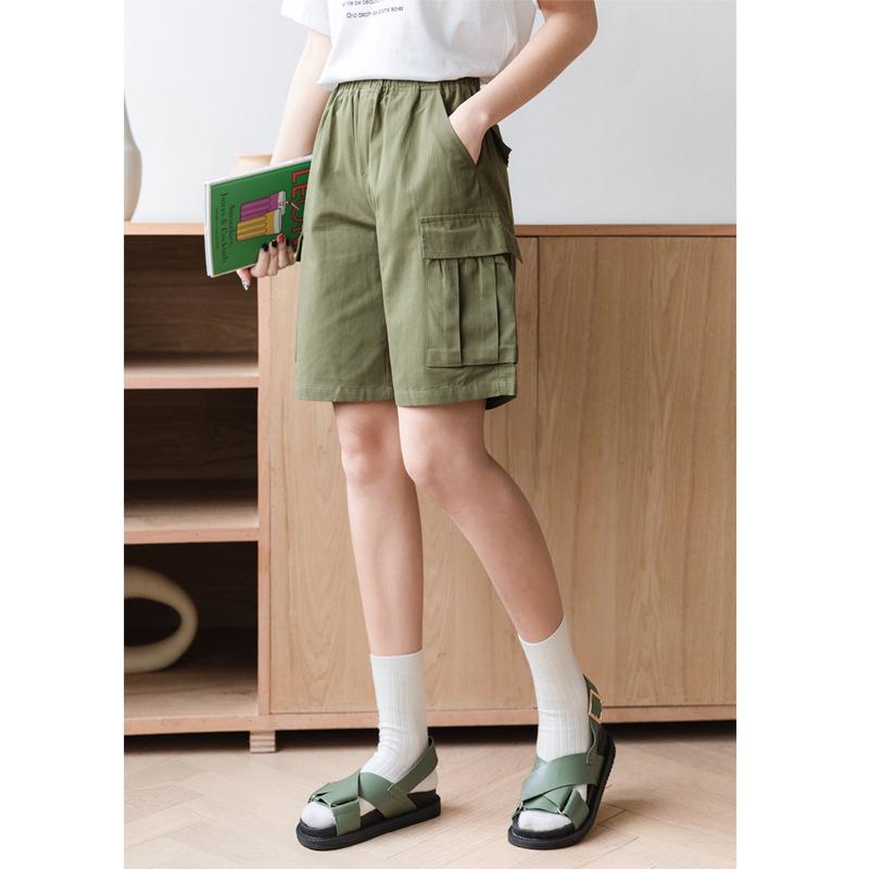 Women's Summer Solid Shorts 2021 Ins Trendy Neutral Cotton Trousers Chic All-match Natural Elastic Waist Wide Leg