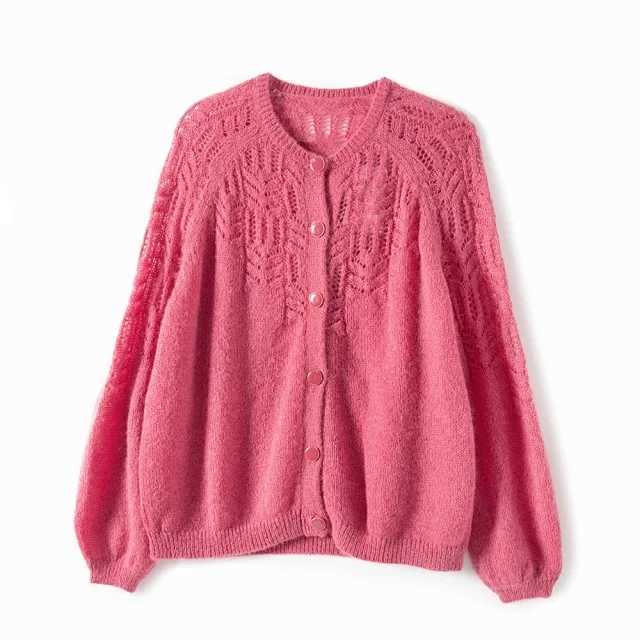 Spring Women Hollow Out Knitted Cardigan O Neck Solid Color Single Breasted Knitted Sweater Knitwear 210918