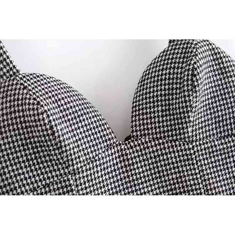 Sexy Black white Check Plaid Pad Chest pad Spaghetti Strap Women Dress Ladies Bodycon Sleeveless Mini Party Sling 210429