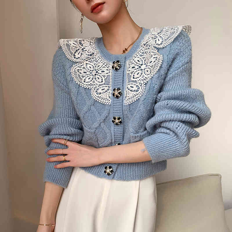 Casual Patchwork Lace Sweater For Women V Neck Long Sleeve Korean Sweaters Female Fashion Clothing Spring 210524