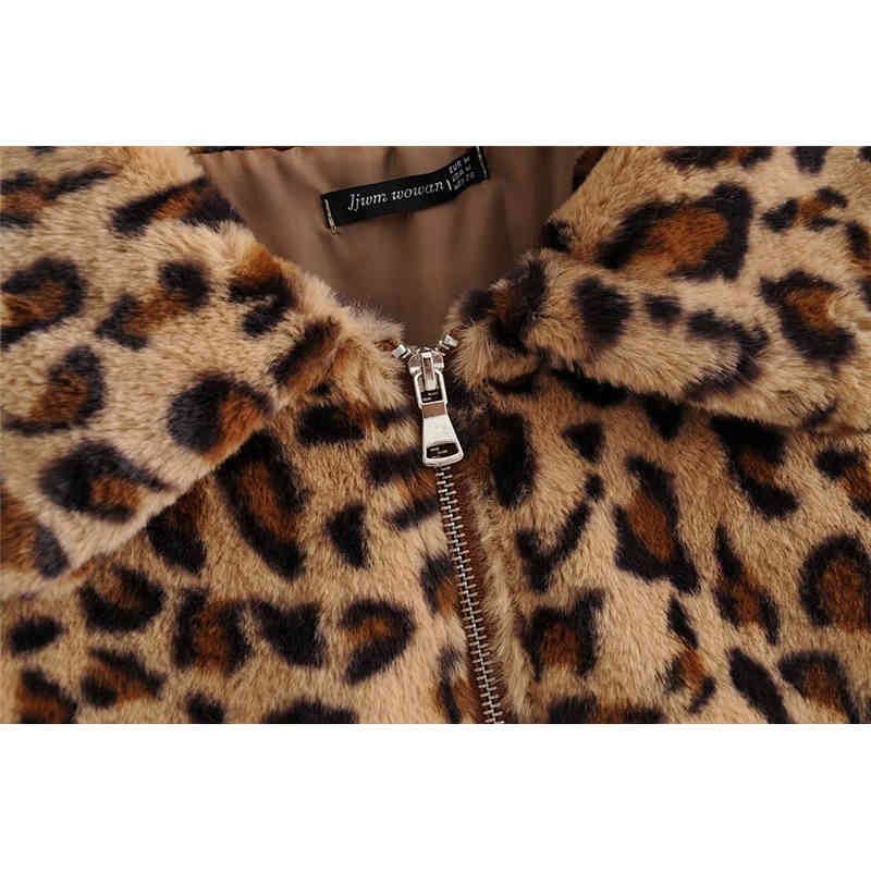Evfer Winter Ladies Leopard Print Vintgae Think Jackets Outwear Women Fashion Animal Autumn Hairy Loose Coats Chic 210421