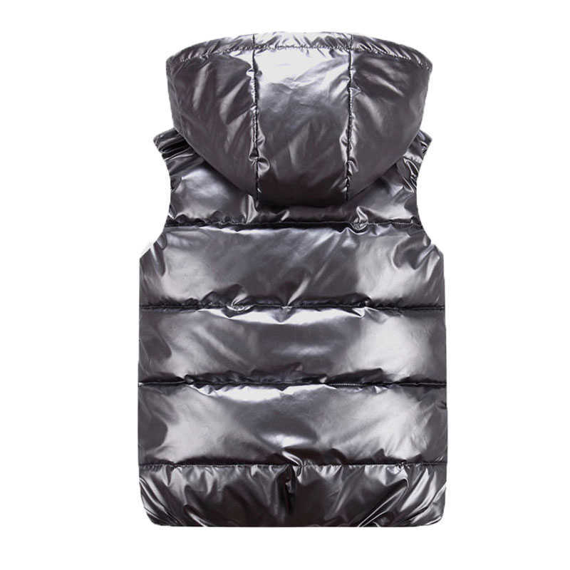 Vest for Boy Children Hooded Warm Outerwear Kids Glossy Coat Baby Girl Sleeveless Jacket Winter Down Padded Waterproof Waistcoat 211023