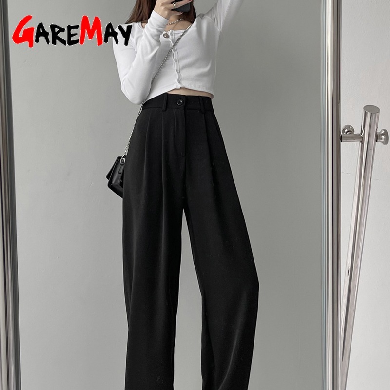 White Women's Wide Trousers Classic Suit Pants Office Work High Waisted Loose Chic Elegant Vintage Leg for Women 210428