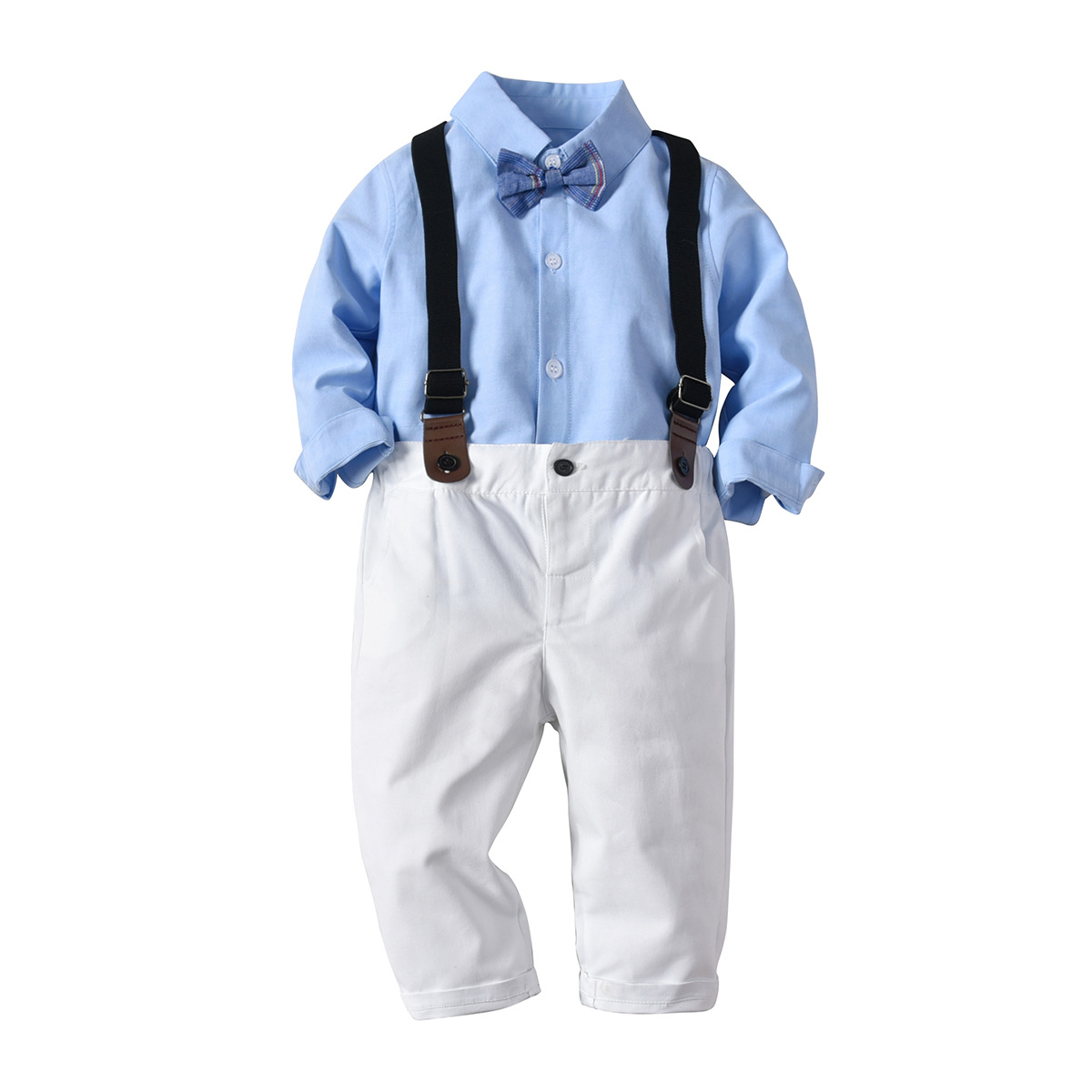 Cross-border children's suit boys long-sleeved blue shirt plus collar white pants straps four set gentleman sets
Cross-border children's suit boys long-sleeved blue shirt plus collar white pants straps four set gentleman sets