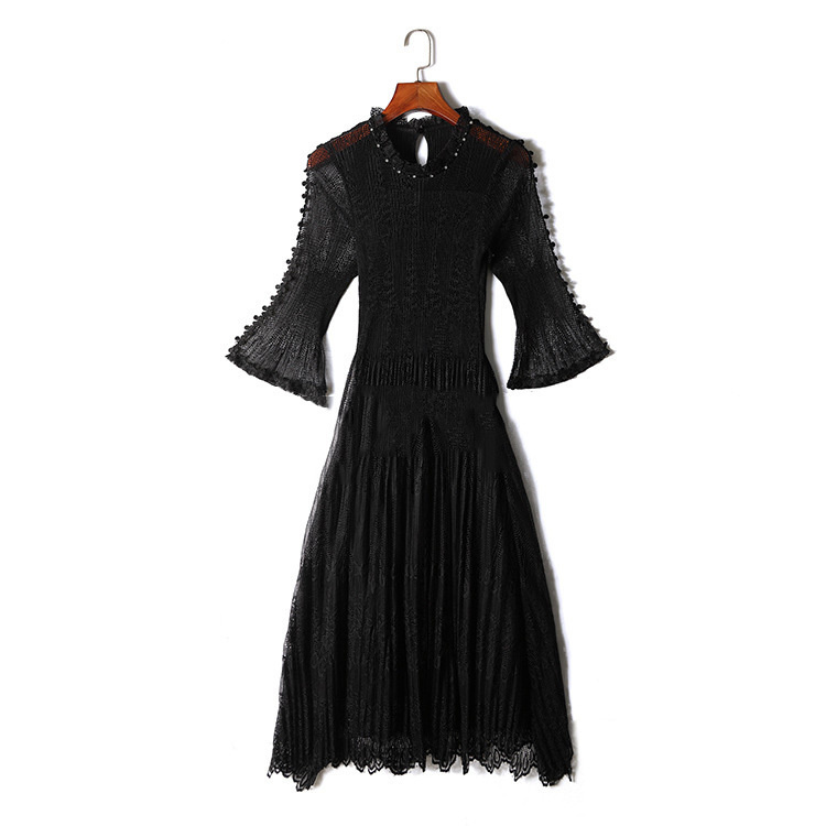 Pleated Yarn Dress For Women Navy Blue Layer Mesh Dresses Large Size Flare Sleeve Femlae Elegant Clothing 2D3925 210526