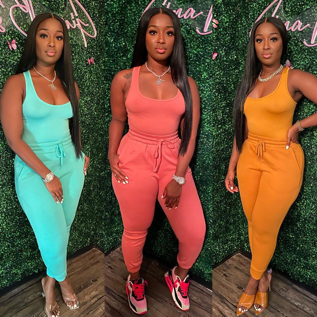 New Fall Clothes Women Outfits Summer Solid Tracksuits Sleeveless vest Shirt+pants Two Piece Set Casual Black Sportswear Outdoor Jogger Suit blue swea