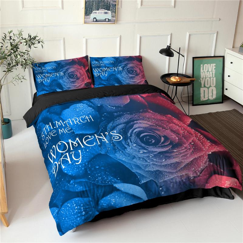 Rose Flower Bedding Sets 2/3 Pcs King Queen Size Beautiful Woman Duvet Cover Set Print Comforter Funda De Edredón