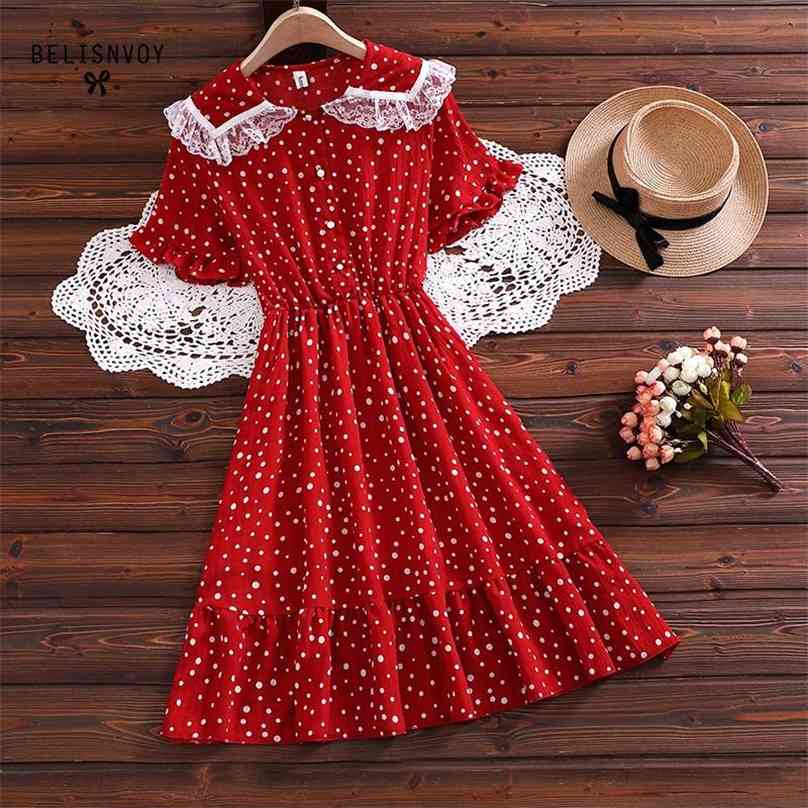 Mori Girl Women Dress Peter Pan Collar Lace Patchwork Polka Dot Printed Elegant Preppy Style Chiffon Ruffles Female 210520, Red
Mori Girl Women Dress Peter Pan Collar Lace Patchwork Polka Dot Printed Elegant Preppy Style Chiffon Ruffles Female 210520, Red