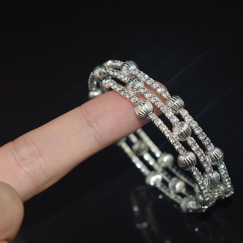 Bangle Fashion Exquisite Women039s Rhinestone Bracelet Multilayered Arm Cuff Silver Color Crystal Holiday Jewelry Gift