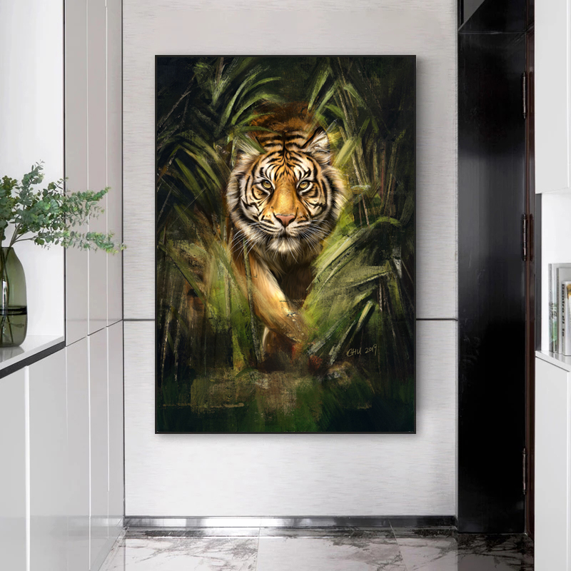 Cool Tiger In The Jungle Animal Posters Wall Art for Living Room Home Decor Modern Painting Canvas Prints HD Pictures Quadros