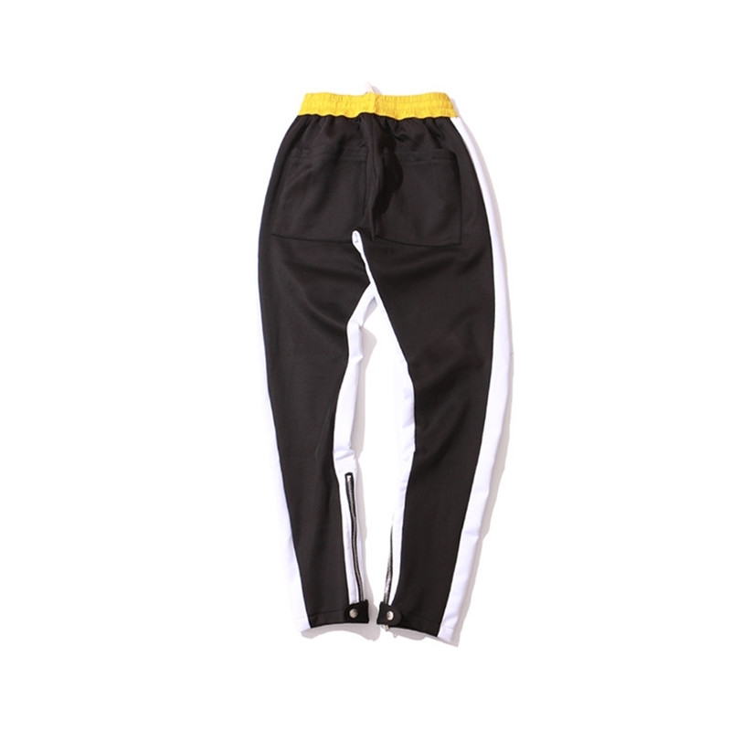 Elastic Waist Patchwork Slim Fit Men's Track Pants Full Length Fashion High Street Pants Men Orange 210603