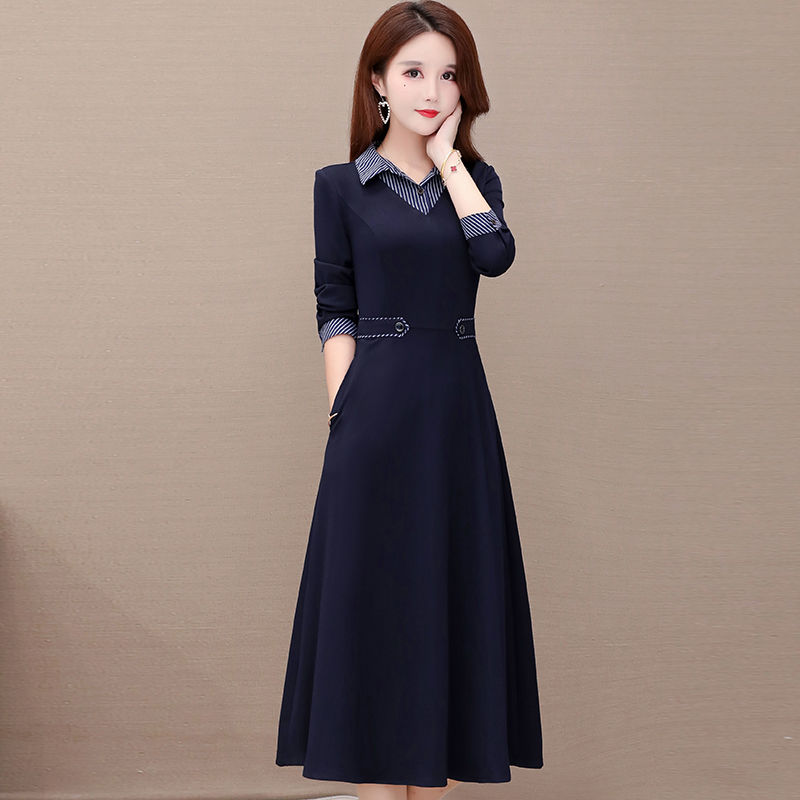 patchwork striped turndown collar shirt dress for women autumn slim waist button midi dress plus size 5xl navy-blue a-line dress, Black;gray
patchwork striped turndown collar shirt dress for women autumn slim waist button midi dress plus size 5xl navy-blue a-line dress, Black;gray