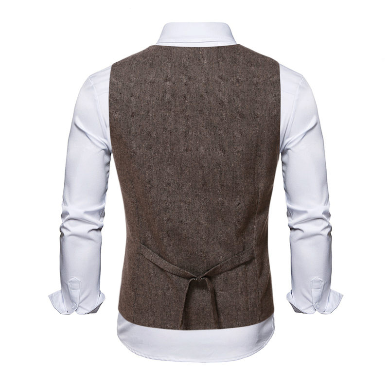 Brown Wool Groom Vests For 2021 Farm Wedding Party Attire Groomsmen Team Vest Slim Fit Men's Suit Prom Garden Waistcoat Dress