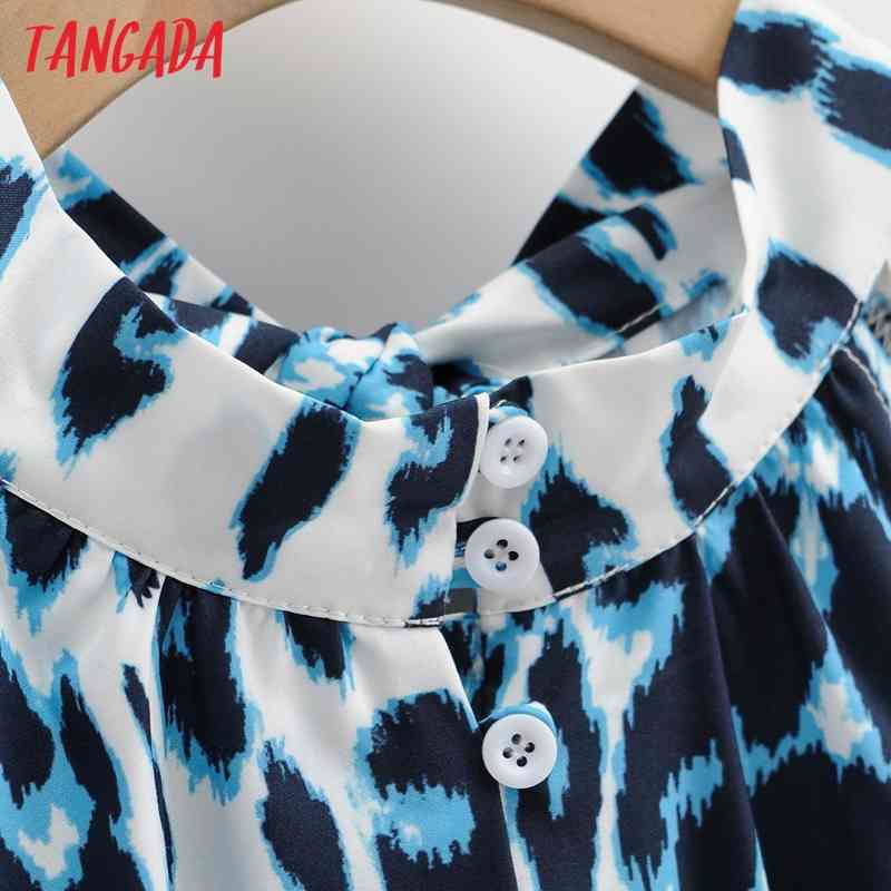 Summer Women Blue Leopard Halter with Belt Sleeveless Ladies Mini Dress Vestidos 1F93 210416
