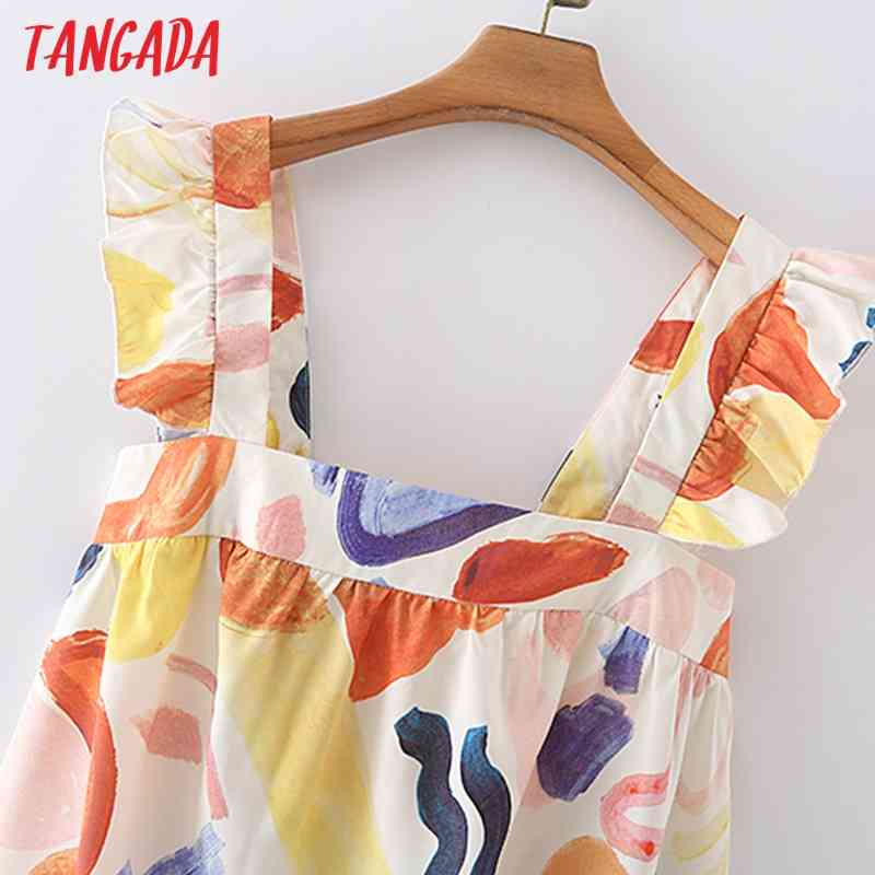 Summer Women Flowers Print Ruffles Sleeveless Ladies Mini Dress Vestidos 5X49 210416
