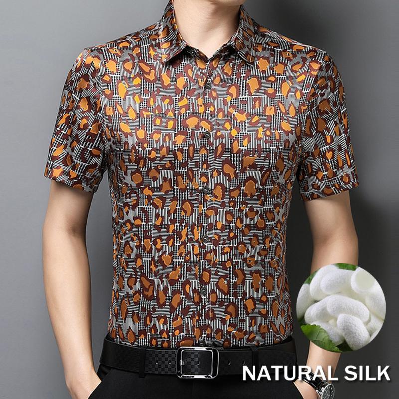 Men's Casual Shirts 90% Silk Brand High Quality Summer Men Shirt Short Sleeve Korea Style Slim Fit Brown Leopard Top Chemise Homme Male
Men's Casual Shirts 90% Silk Brand High Quality Summer Men Shirt Short Sleeve Korea Style Slim Fit Brown Leopard Top Chemise Homme Male