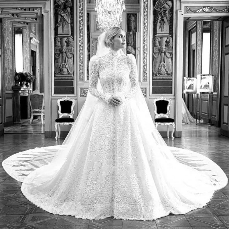 Modest Victoria Robe Soire De Mariage A Line Wedding Gowns White Full Lace Long Sleeves High Neck Vintage Bridal Gown