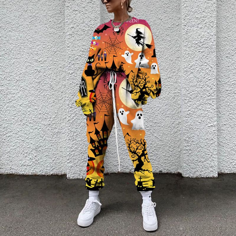 Halloween Witch pattern women's pants autumn and winter women's sportswear thickened fleece cotton suit 2-piece sweatshirt pants suit, Blue
Halloween Witch pattern women's pants autumn and winter women's sportswear thickened fleece cotton suit 2-piece sweatshirt pants suit, Blue