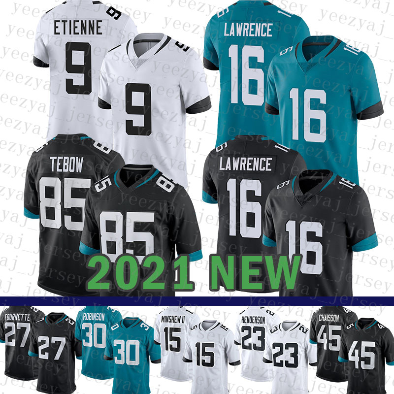 2021 New Jacksonville Mens Jaguars American Football Jersey Women 85 Tim Tebow Youth 16 Trevor Lawrence 9 Travis Etienne 17 D.J. Chark 27 Leonard Fournette 30 Robinson, Mens-meizhouhu