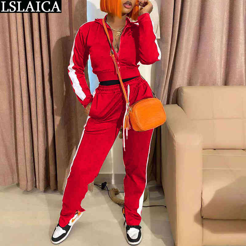2 Piece Set Fall Clothes for Women Solid Long Sleeve Crop Top Drawstring Pants Sets Casual Sportswear Outfits Fashion Tracksuit 210520