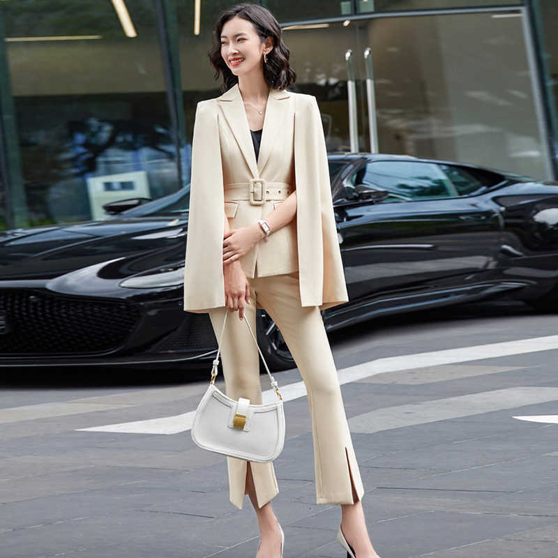 High quality elegant women' pants suit two-piece Autumn and winter slim-fit belt cloak-style ladies jacket Casual trousers 210527
High quality elegant women' pants suit two-piece Autumn and winter slim-fit belt cloak-style ladies jacket Casual trousers 210527