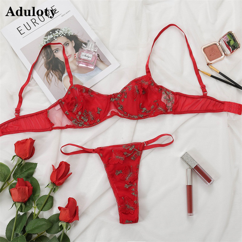 Hot new womens sexy butterfly embroidery underwear summer thin see-through underwire gather bra sexy erotic lingerie panty set, Red
Hot new womens sexy butterfly embroidery underwear summer thin see-through underwire gather bra sexy erotic lingerie panty set, Red