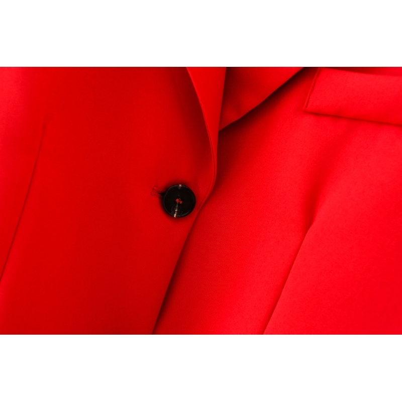 Elegant Women Red Puff Sleeve Blazers Fashion Ladies Pocket Jackets Streetwear Female Chic Notched Collar Coats 210430