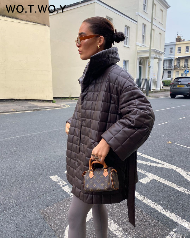 WOTWOY Oversized Cotton Padded Leather Parkas Women Belted Thi Winter Jaets Ladies Casual Solid Warm Coat Female Windbreaker, 20276-coffee
WOTWOY Oversized Cotton Padded Leather Parkas Women Belted Thi Winter Jaets Ladies Casual Solid Warm Coat Female Windbreaker, 20276-coffee