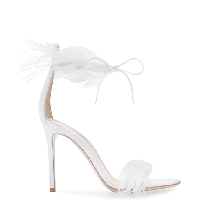 Sexy White Feather Wedding Shoes For Bride Lady Fashion Ankle Strap Open Toe Sheepskin High Heels Women Prom Evening Pumps Stiletto Cocktail Party Sho