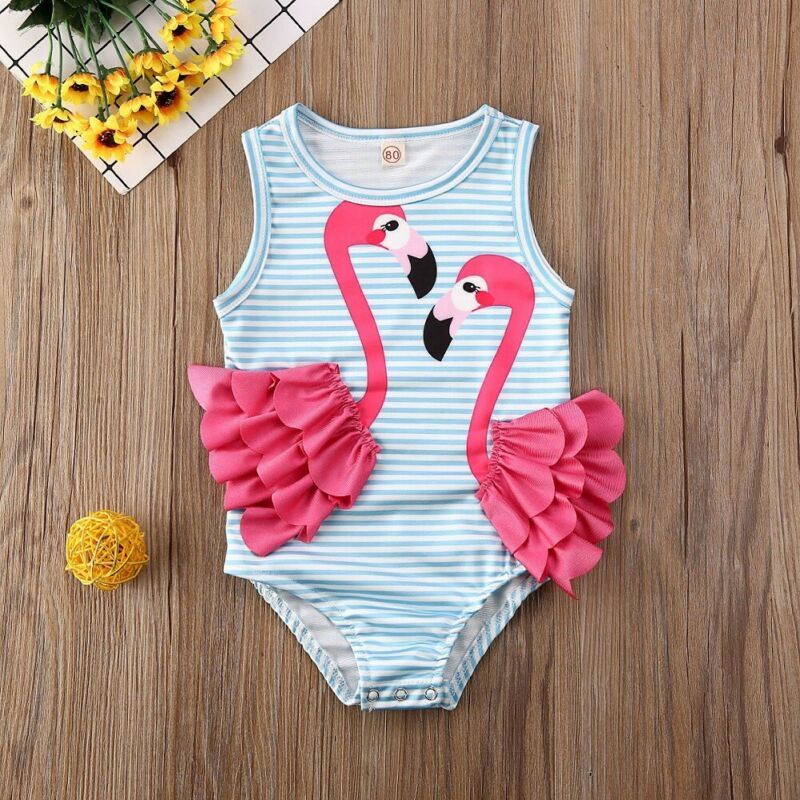 6M-4Y Summer Toddler Kid Baby Girls Swimsuit Pink Flamingo Swimwear Bathing Suit Beachwear Costumes 210515